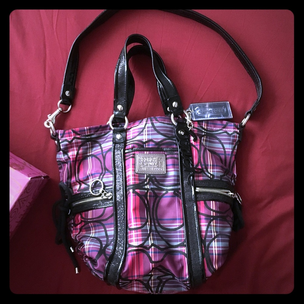 Coach pink plaid purse
